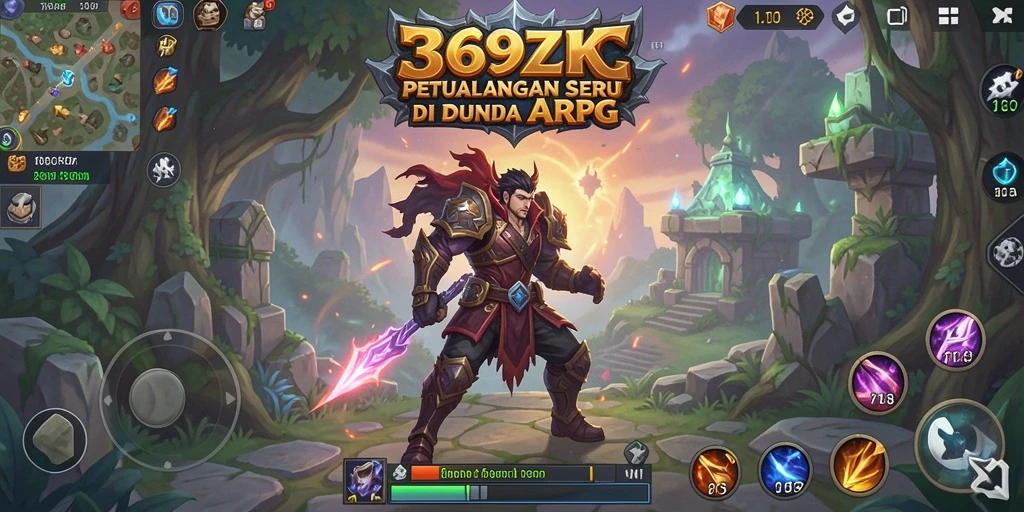 Screenshot gameplay 369ZK menampilkan pertarungan seru di lingkungan yang menakjubkan.