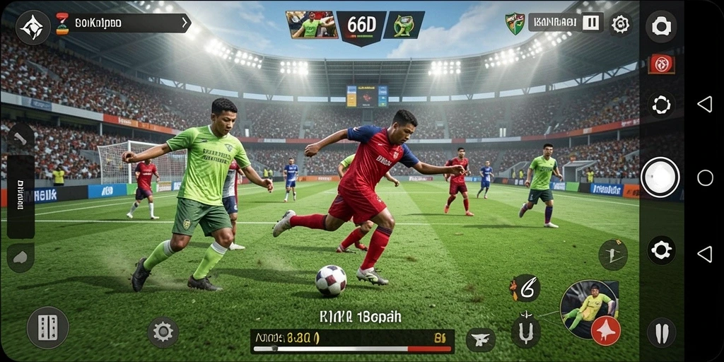 Tampilan menarik dari gameplay 66D sepak bola.