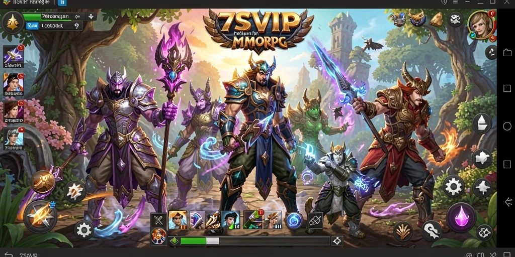 Tangkapan layar gameplay epik dari 7SVIP, menunjukkan pertarungan melawan monster.