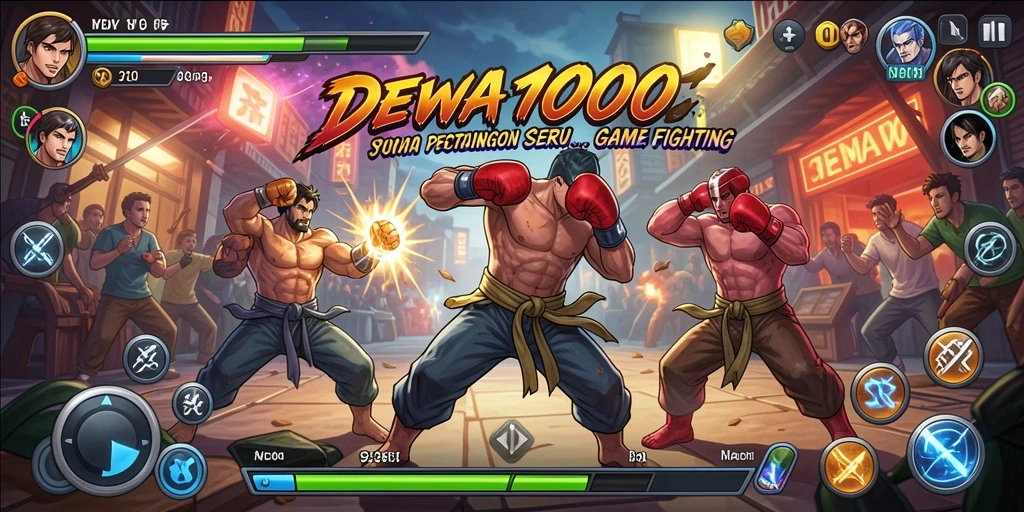 Tampilan gameplay DEWA1000 dengan aksi bertarung intens.