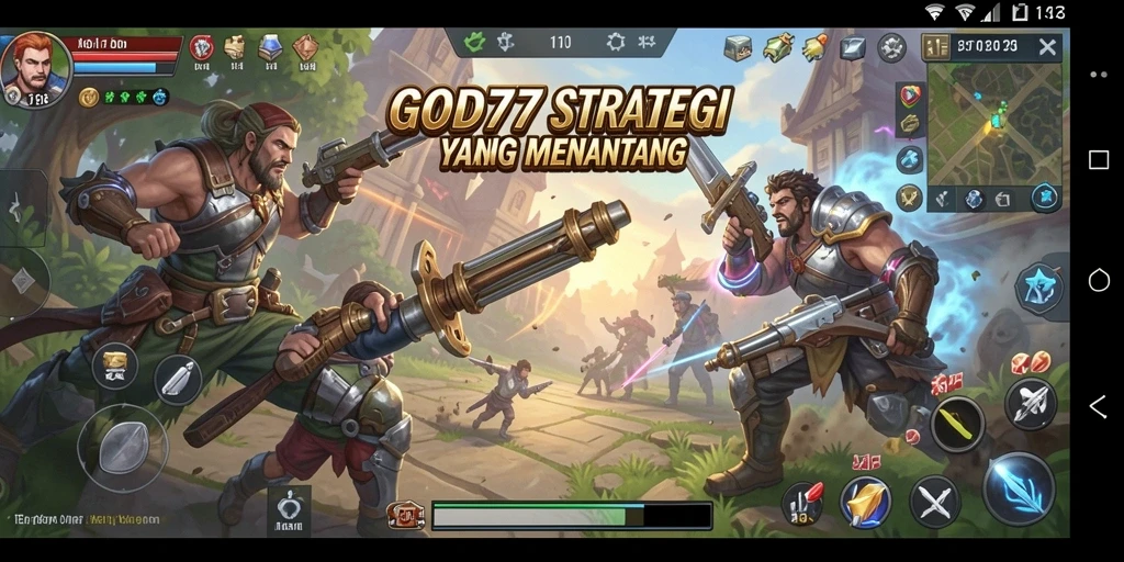 Gameplay <strong>GOD77</strong> menampilkan pertempuran strategis yang seru dan mendebarkan.