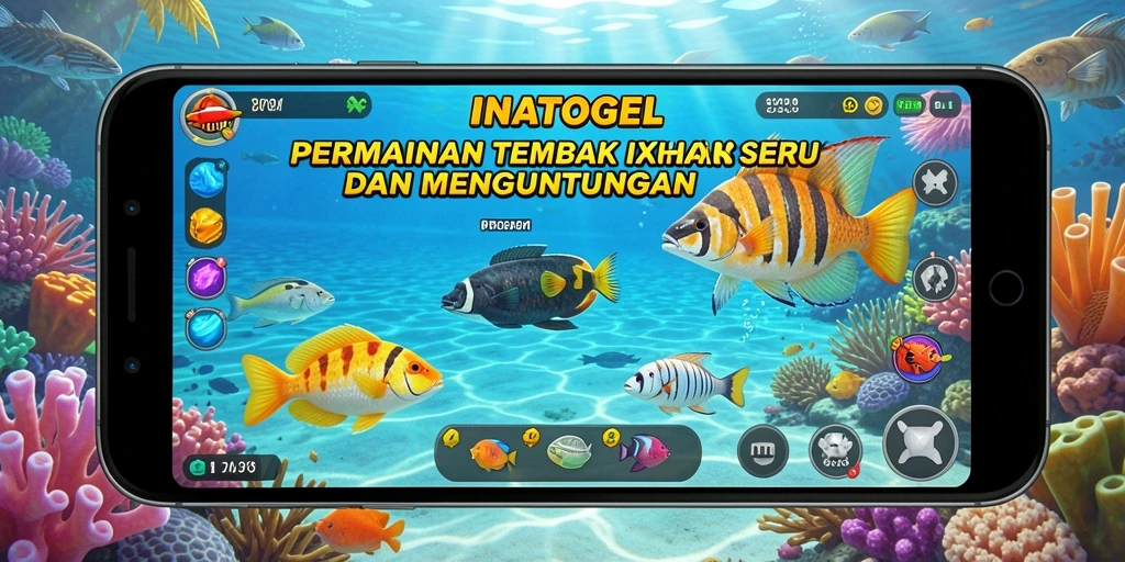 Screenshot utama INATOGEL yang menampilkan aksi menembak ikan.