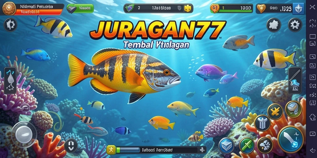 Screenshot utama JURAGAN77 menampilkan aksi seru menembak ikan.