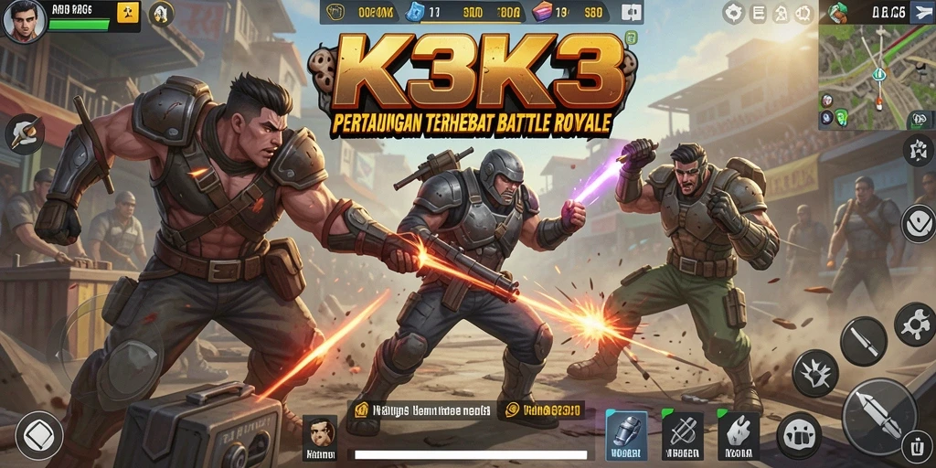 Tampilan gameplay K3K3 dengan aksi Battle Royale seru.
