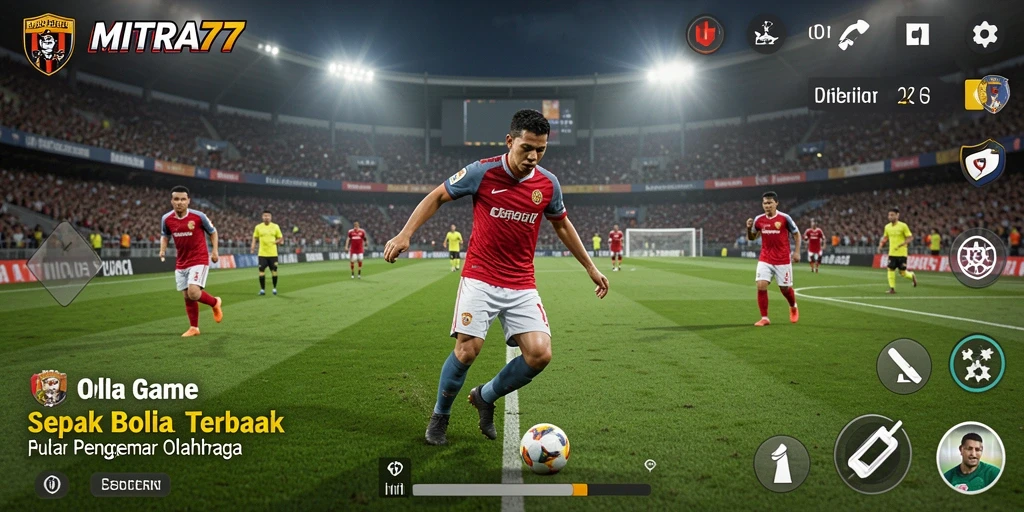 Screenshot MITRA77 menampilkan aksi seru permainan sepak bola.