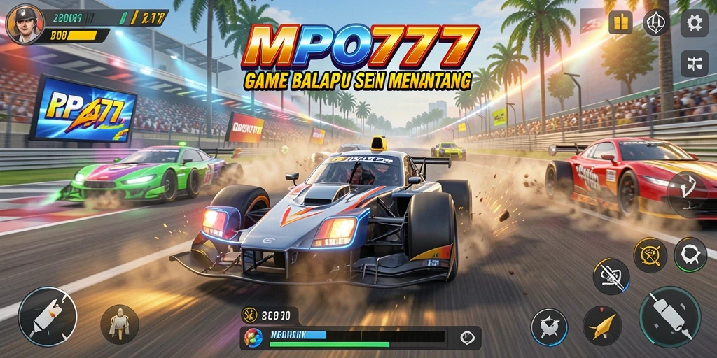 Tangkapan layar MPO777 menampilkan aksi balap mendebarkan.