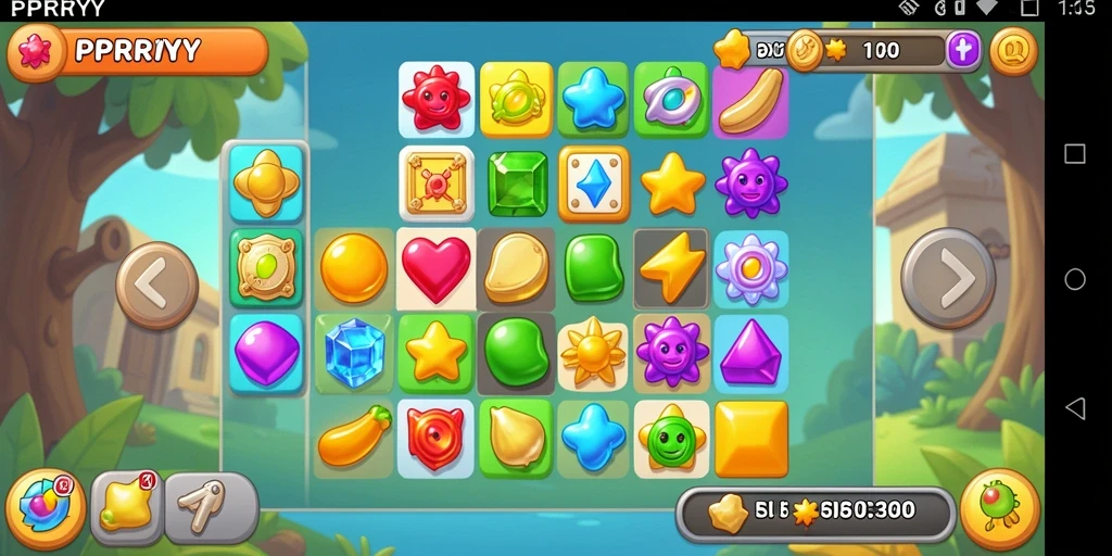 Screenshot utama PPRRYY menampilkan gameplay Match-3 yang seru dan penuh warna.