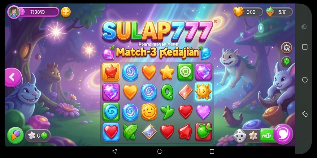 Tangkapan layar SULAP777 menampilkan gameplay seru dengan berbagai level match-3.