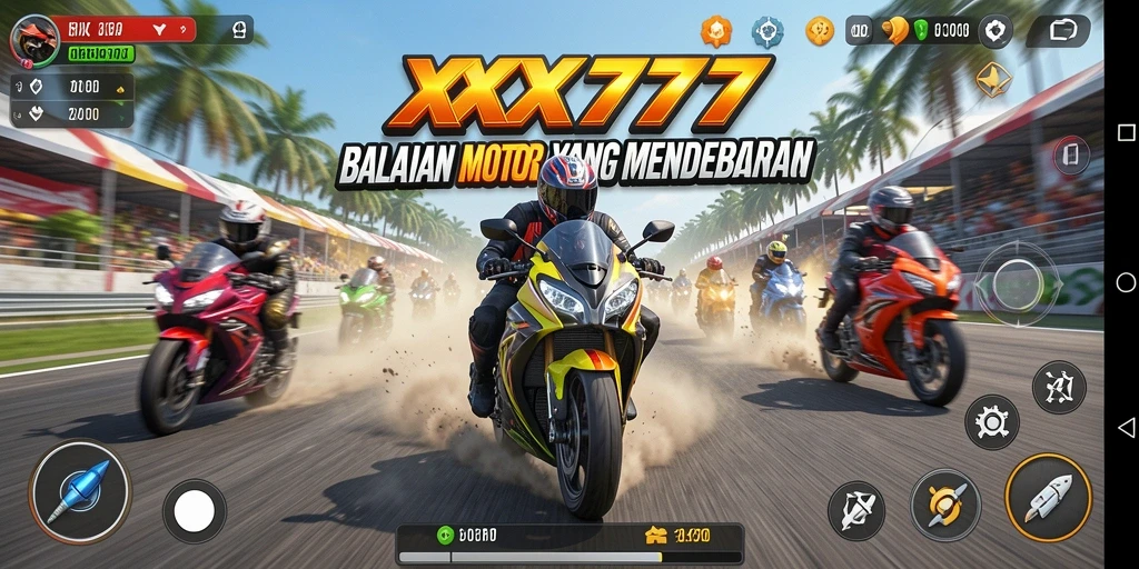 Tampilan gameplay XXX777 yang seru dan mendebarkan saat balapan motor.